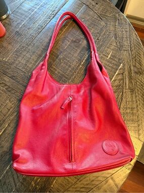 Red Vera Pelle Genuine Leather Hobo Shoulder Bag